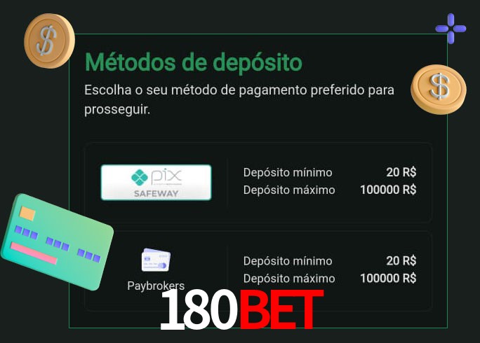 O cassino 180BET oferece uma grande variedade de métodos de pagamento